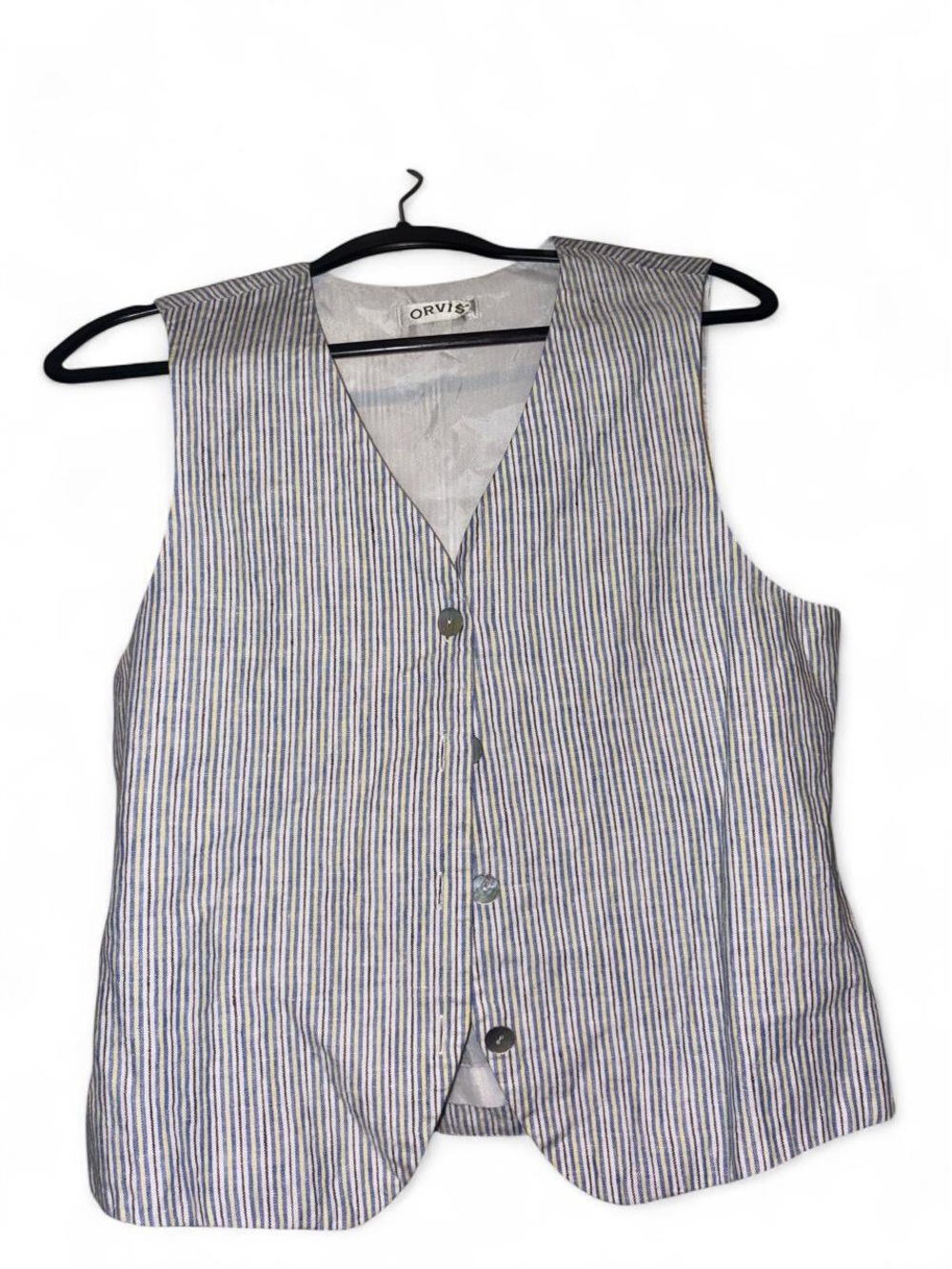 Orvis Blue and White Striped V-Neck Vest